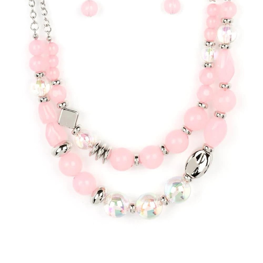 Paparazzi Pink and Silver Beaded Necklace - Picture 2 of 2